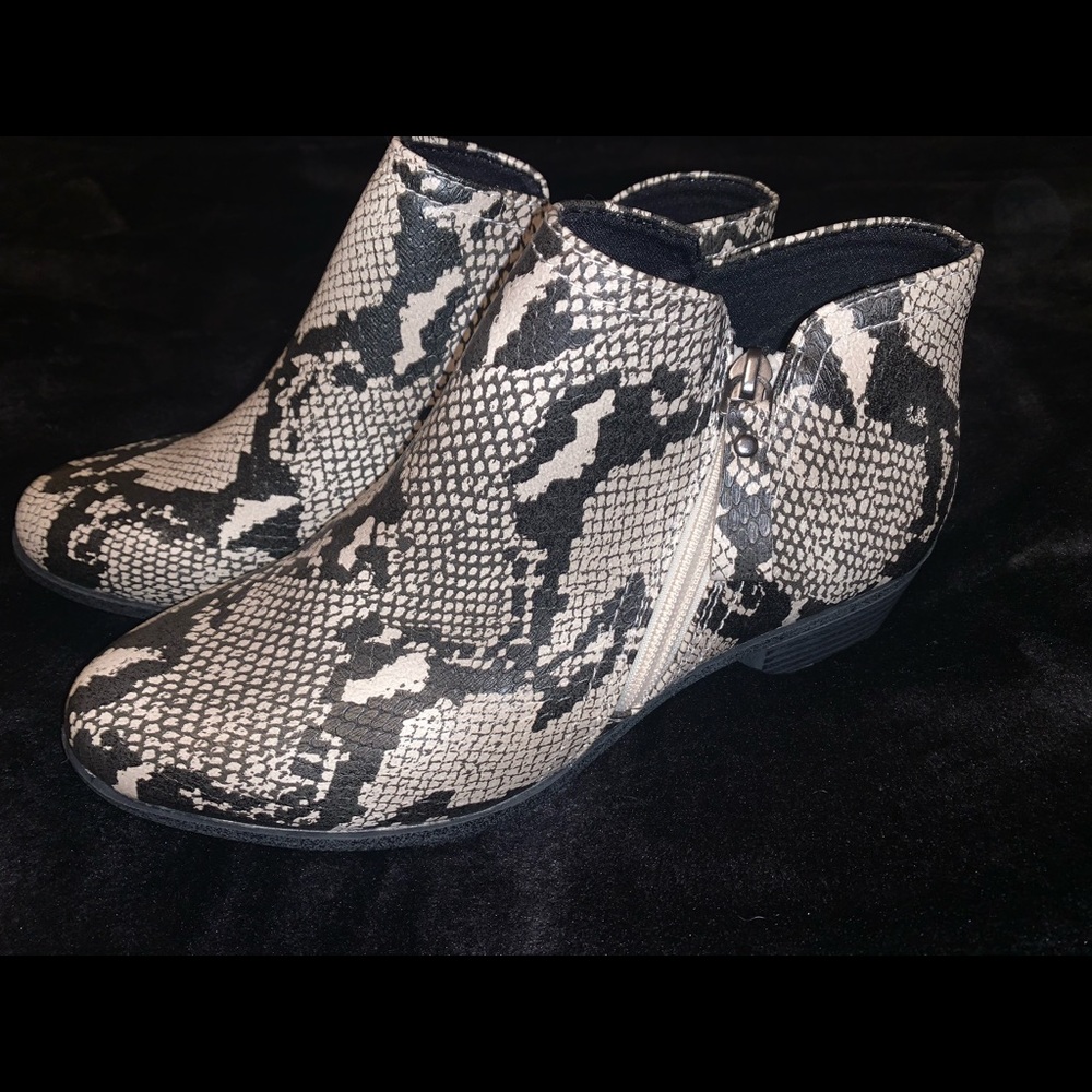 snakeskin ankle booties